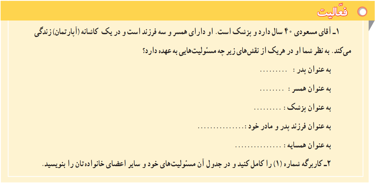 فعالیت ۱ و ۲ درس دوم مطالعات هفتم