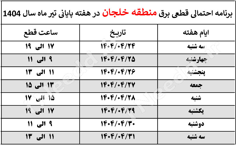 خاموشی برق خلجان تیر