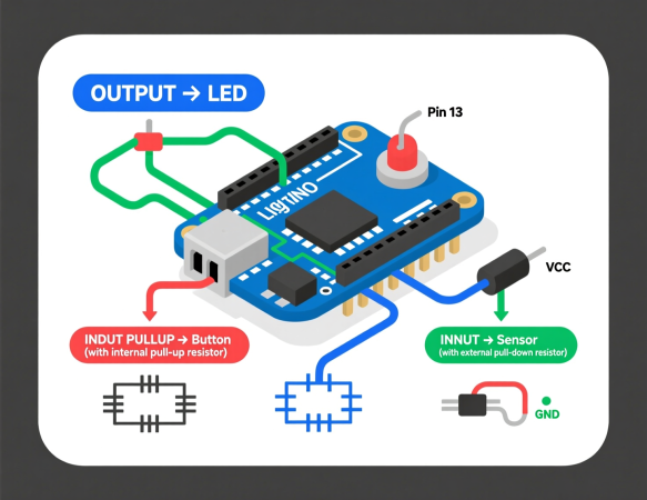 ثابت‌های INPUT، INPUT_PULLUP و OUTPUT در آردوینو — آموزش کامل تنظیم پین‌ها
