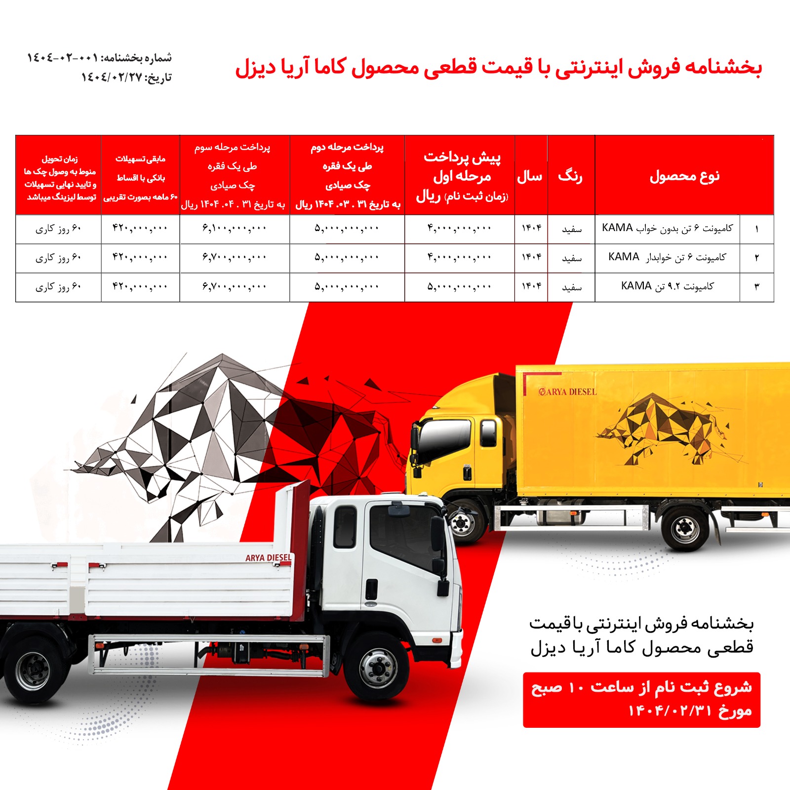 کامیونت  کاما, فروش اقساطی کامیونت  کاما, شرایط فروش کامیونت  کاما, آریا دیزل, فروش اقساطی کامیونت  کاما خرداد 1404