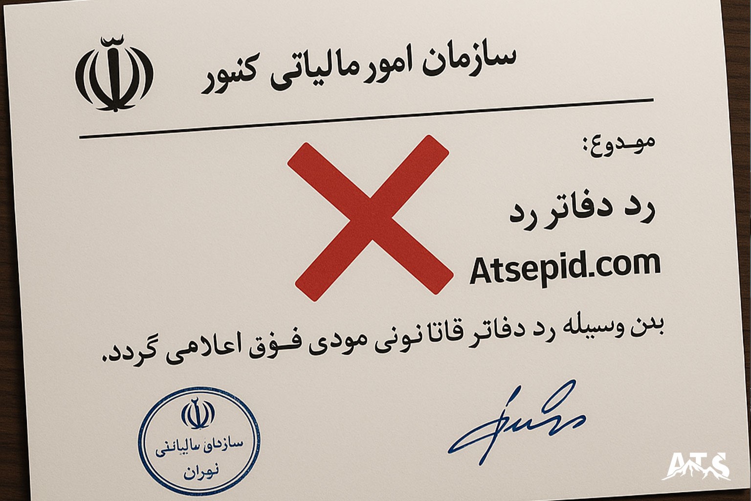 نمونه ابلاغیه رد دفاتر قانونی توسط ممیز مالیاتی