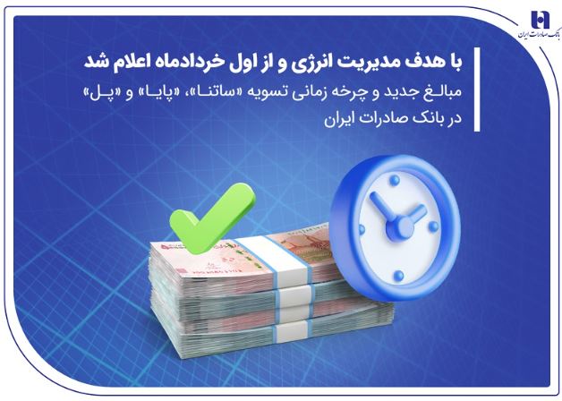 مبالغ جدید و چرخه زمانی تسویه «ساتنا»، «پایا» و «پل» در بانک صادرات ایران