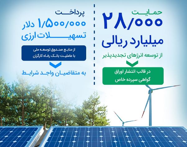حمایت ۲۸٫۰۰۰ میلیارد ریالی بانک رفاه کارگران از توسعه انرژی‌‌های تجدیدپذیر در سال جاری