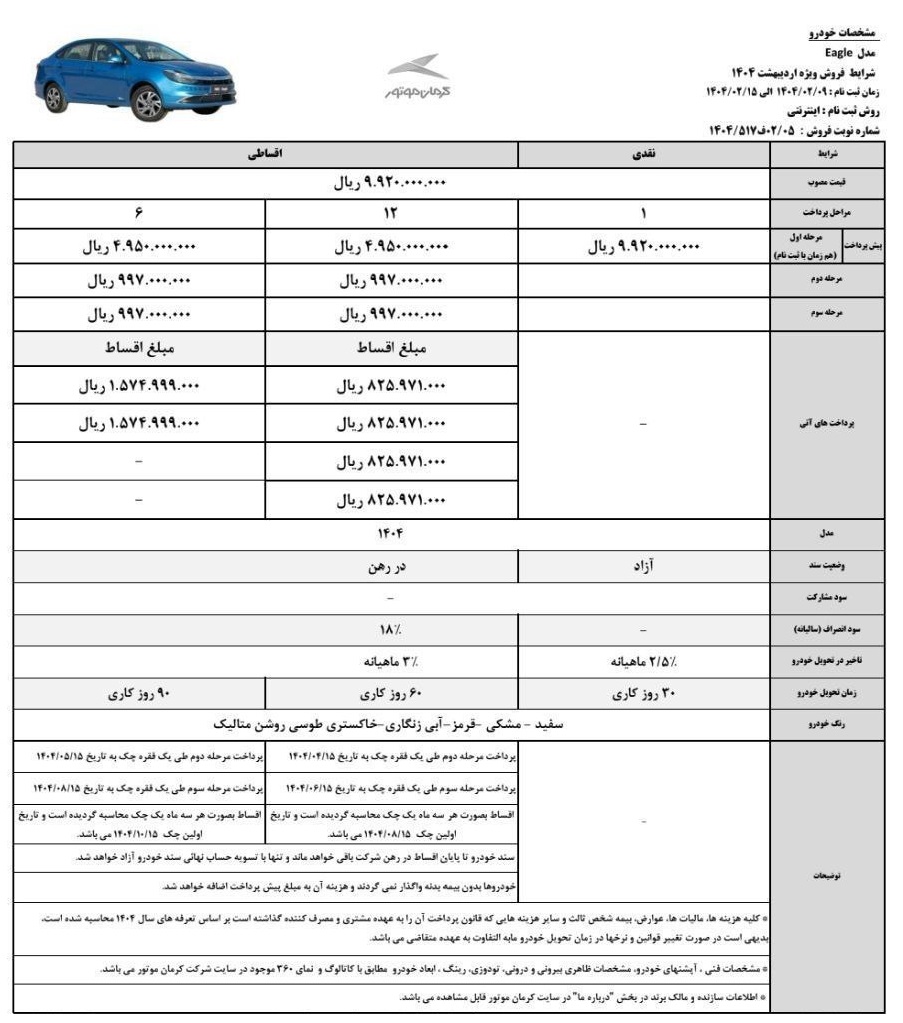 KMC Egale, فروش اقساطی KMC Egale, فروش اقساطی KMC Egale اردیبهشت 1404, شرایط فروش KMC Egale, فروش اقساطی کرمان خودرو اردیبهشت 1404, شرایط فروش کرمان موتور