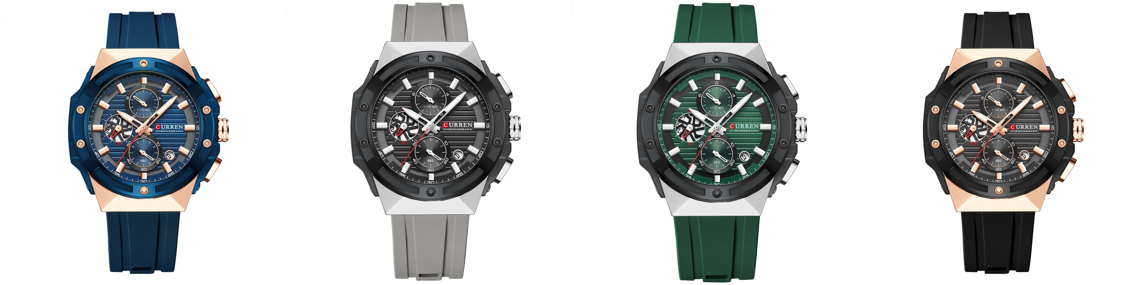 ساعت سه موتوره مردانه اسپرت بند سیلیکونی کارن 8462 سرمه ای (کورن CURREN)