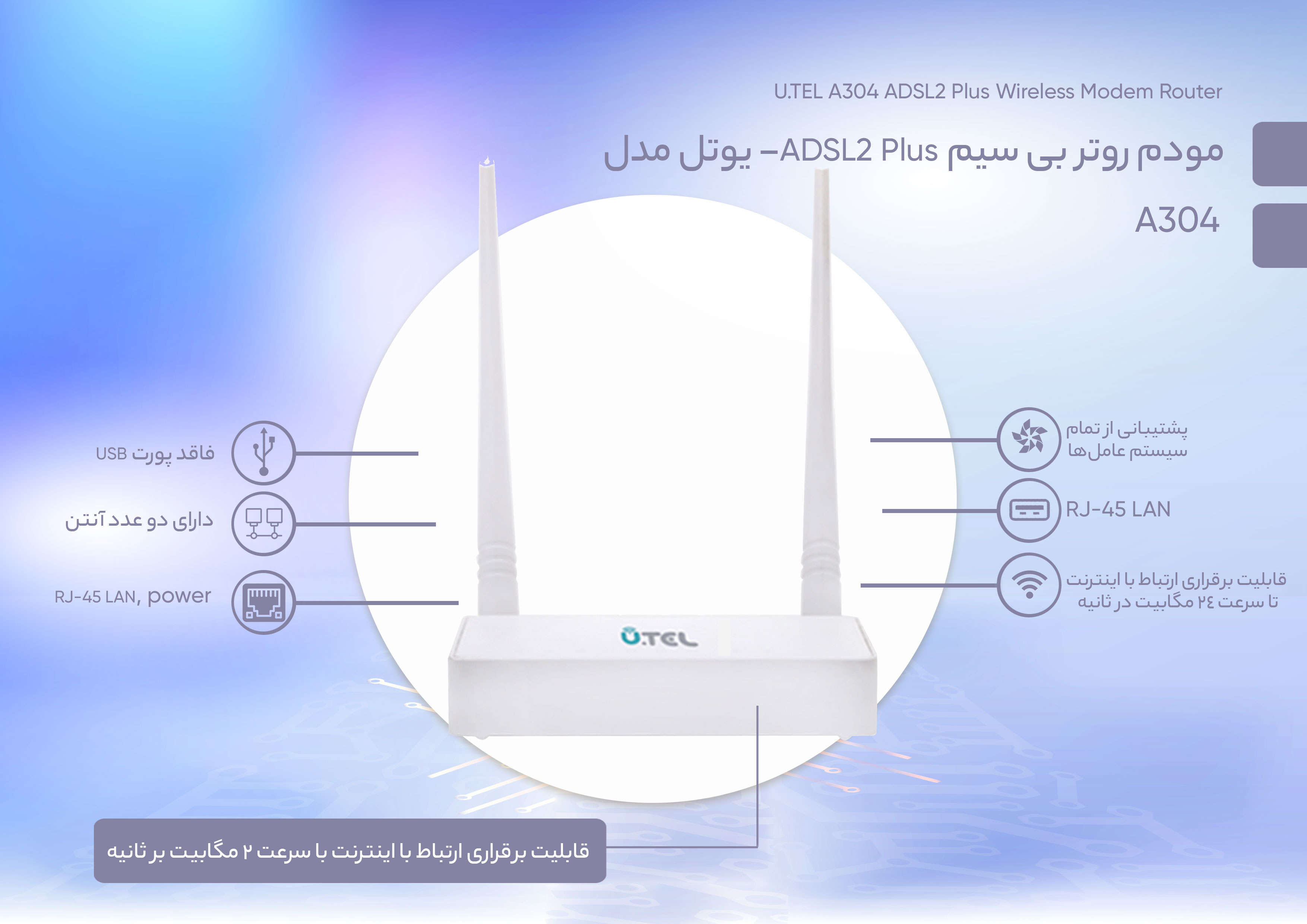 مودم ADSL2 Plus یوتل A304