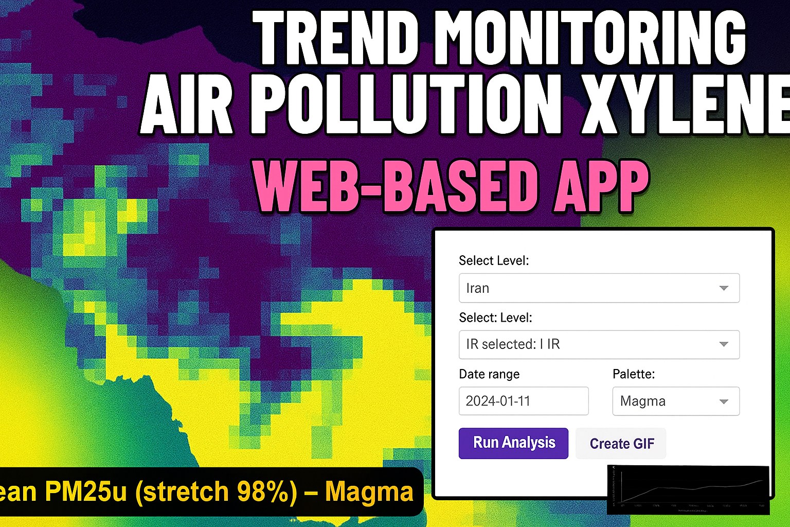 application air pollution Xylene (mol/fraction)   I make it by JavaScript Python html https://mstafafarahani.users.earthengine.app/view/airqualityxylene   table of content in github : https://github.com/mstafafarahani/Google-Earth-Engine-Application/blob/main/README.md       .Mstafa.farahani@gmail.com phd candidate   github.com/mstafafarahani   https://www.linkedin.com/in/mostafafarhani  https://scholar.google.com/citations?view_op=list_works&hl=en&hl=en&user=qcN-Y1cAAAAJ . . .  + #climate #Air #pollution,  #water #pollution,  #Soilpollution,  #globalwarming,  #RemoteSensing,  #satelliteimagery,  #signalprocess, #Earthobservation,  #EarthMonitoring,  #environmentalmonitoring, #Atmospheric، #Hydrology، #Geospatialanalysis, #GIS, #forest، #drought, #CoastalMarine #Monitoring, #landuselandcover, #urbanheatisland , #agriculture, #Geography,  #earth , #Geospatial,  #Geosciences,  #EarthScience, #LiDAR,#sar,#waterresources