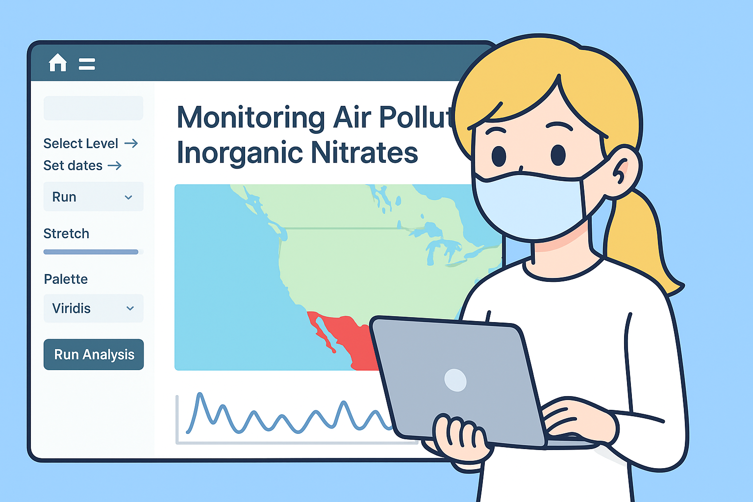 ????web Application AIR pollutant Inorganic nitrates  ☣Vertical column not surface pollution   ☢I had to multiply in 1000 000 000 to avoid get 0 in csv . So divide your csv in 1000 000 000   ⚠️LINK: https://mstafafarahani.users.earthengine.app/view/airqualityinorganicnitrates   ????Table of content: https://github.com/mstafafarahani/Google-Earth-Engine-Application/blob/main/README.md    ????Contact: Mstafa.farahani@gmail.com Wa.me/+989381272118 github.com/mstafafarahani linkedin.com/in/mostafafarhani scholar.google.com/citations?user=qcN-Y1cAAAAJ&hl=en . . . + #climate  #airpollution #Air #pollution,  #water #pollution,  #Soilpollution,  #globalwarming,  #RemoteSensing,  #satelliteimagery,  #signalprocess, #Earthobservation,  #EarthMonitoring,  #environmentalmonitoring, #Atmospheric، #Hydrology، #Geospatialanalysis, #GIS, #forest، #drought, #CoastalMarine #Monitoring, #landuselandcover, #urbanheatisland , #agriculture, #Geography,  #earth , #Geospatial,  #Geosciences,  #EarthScience, #LiDAR,#sar,#waterresources