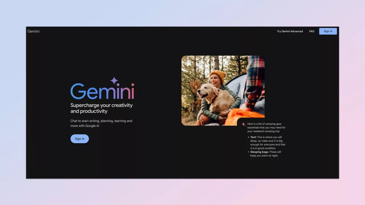 صفحه اصلی هوش مصنوعی Gemini گوگل