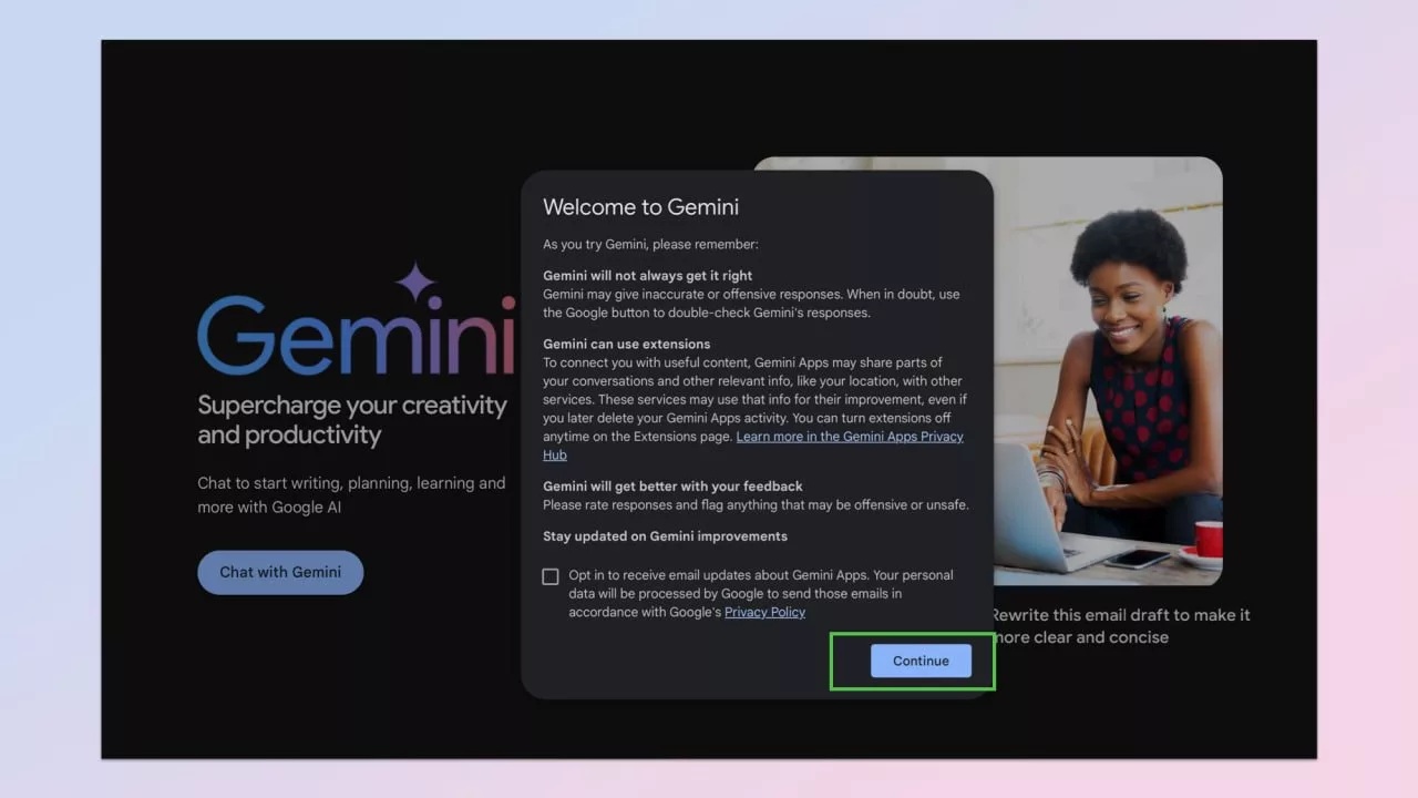 ورود به حساب کاربری برای استفاده از Gemini