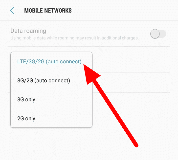 "LTE/3G/2G (اتصال خودکار) را انتخاب کنید.
