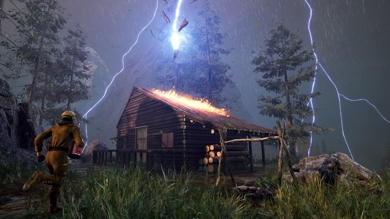 گیم پلی بازی ICARUS ایکاروس برخورد صاعقه به یک خانه ی چوبی و وقوع آتش سوزی