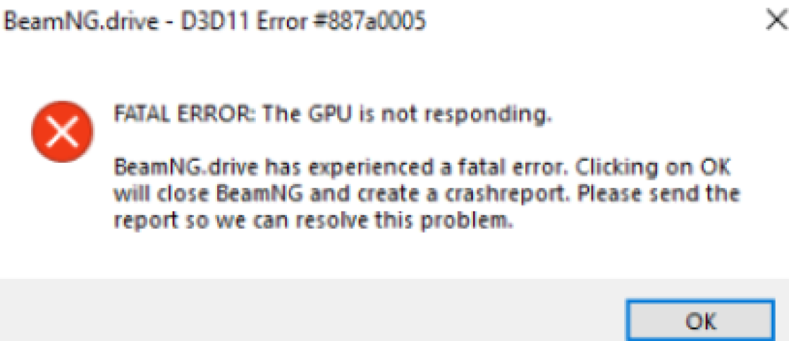 Ошибка GPU is not responding в BEAMNG Drive. Критическая ошибка the GPU is not responding. Ошибка 11. Fatal Error Sonic. Low level fatal