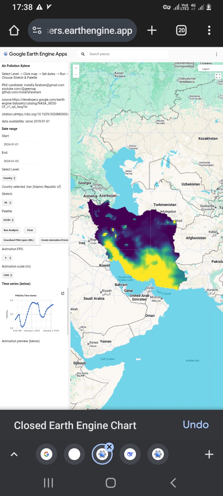 application air pollution Xylene (mol/fraction)   I make it by JavaScript Python html https://mstafafarahani.users.earthengine.app/view/airqualityxylene   table of content in github : https://github.com/mstafafarahani/Google-Earth-Engine-Application/blob/main/README.md       .Mstafa.farahani@gmail.com phd candidate   github.com/mstafafarahani   https://www.linkedin.com/in/mostafafarhani  https://scholar.google.com/citations?view_op=list_works&hl=en&hl=en&user=qcN-Y1cAAAAJ . . .  + #climate #Air #pollution,  #water #pollution,  #Soilpollution,  #globalwarming,  #RemoteSensing,  #satelliteimagery,  #signalprocess, #Earthobservation,  #EarthMonitoring,  #environmentalmonitoring, #Atmospheric، #Hydrology، #Geospatialanalysis, #GIS, #forest، #drought, #CoastalMarine #Monitoring, #landuselandcover, #urbanheatisland , #agriculture, #Geography,  #earth , #Geospatial,  #Geosciences,  #EarthScience, #LiDAR,#sar,#waterresources