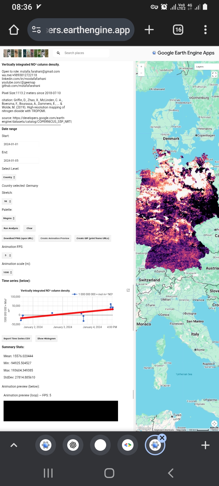 After hours hours hours web software air pollution nitrogen dioxide NO² https://mstafafarahani.users.earthengine.app/view/airpollutantnitrogendioxideno2   ????Table of content: https://github.com/mstafafarahani/Google-Earth-Engine-Application/blob/main/README.md    ????Contact: Mstafa.farahani@gmail.com Wa.me/+989381272118 github.com/mstafafarahani linkedin.com/in/mostafafarhani scholar.google.com/citations?user=qcN-Y1cAAAAJ&hl=en .  #no2  #ACETONE #surfacepressure #LST #wind #windspeed #Surfaceskintemperature #climate  #airpollution #Air #pollution,  #water #pollution,  #Soilpollution,  #globalwarming,  #RemoteSensing,  #satelliteimagery,  #signalprocess, #Earthobservation,  #EarthMonitoring,  #environmentalmonitoring, #Atmospheric، #Hydrology، #Geospatialanalysis, #GIS, #forest، #drought, #CoastalMarine #Monitoring, #landuselandcover, #urbanheatisland , #agriculture, #Geography,  #earth , #Geospatial,  #Geosciences ,  #EarthScience , #LiDAR , #sar , #waterresources ., #pm10