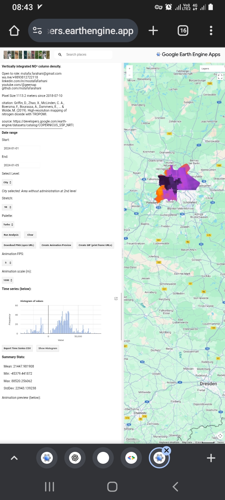 After hours hours hours web software air pollution nitrogen dioxide NO² https://mstafafarahani.users.earthengine.app/view/airpollutantnitrogendioxideno2   ????Table of content: https://github.com/mstafafarahani/Google-Earth-Engine-Application/blob/main/README.md    ????Contact: Mstafa.farahani@gmail.com Wa.me/+989381272118 github.com/mstafafarahani linkedin.com/in/mostafafarhani scholar.google.com/citations?user=qcN-Y1cAAAAJ&hl=en .  #no2  #ACETONE #surfacepressure #LST #wind #windspeed #Surfaceskintemperature #climate  #airpollution #Air #pollution,  #water #pollution,  #Soilpollution,  #globalwarming,  #RemoteSensing,  #satelliteimagery,  #signalprocess, #Earthobservation,  #EarthMonitoring,  #environmentalmonitoring, #Atmospheric، #Hydrology، #Geospatialanalysis, #GIS, #forest، #drought, #CoastalMarine #Monitoring, #landuselandcover, #urbanheatisland , #agriculture, #Geography,  #earth , #Geospatial,  #Geosciences ,  #EarthScience , #LiDAR , #sar , #waterresources ., #pm10
