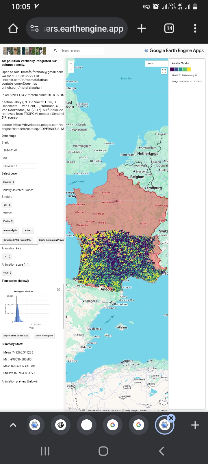 After hours hours hours web software air pollution Sulfur dioxide SO² https://mstafafarahani.users.earthengine.app/view/airpollotionso2   ????Table of content: https://github.com/mstafafarahani/Google-Earth-Engine-Application/blob/main/README.md    ????Contact: Mstafa.farahani@gmail.com Wa.me/+989381272118 github.com/mstafafarahani linkedin.com/in/mostafafarhani scholar.google.com/citations?user=qcN-Y1cAAAAJ&hl=en .  #sulfurdioxide #so2 @nasa @esa #ACETONE #surfacepressure #LST #wind #windspeed #Surfaceskintemperature #climate  #airpollution #Air #pollution,  #water #pollution,  #Soilpollution,  #globalwarming,  #RemoteSensing,  #satelliteimagery,  #signalprocess, #Earthobservation,  #EarthMonitoring,  #environmentalmonitoring, #Atmospheric، #Hydrology، #Geospatialanalysis, #GIS, #forest، #drought, #CoastalMarine #Monitoring, #landuselandcover, #urbanheatisland , #agriculture, #Geography,  #earth , #Geospatial,  #Geosciences ,  #EarthScience , #LiDAR , #sar , #waterresources ., #pm10Phd position .,  climate ., web application., Air pollution, . water pollution, . Soil pollution,.  global warming, . Remote Sensing,.  satellite imagery,.  signal process,.  Earth observation, . Earth Monitoring, . environmental monitoring,. Atmospheric ., Hydrology .,  Geospatial analysis, . GIS , . forest  ,.  drought,.  Coastal and Marine Monitoring,.  land use land cover .,  urban heat island ,.  agriculture ,. Geography ., earth ,.  Geospatial .,  Geosciences .,  Earth Science ., LiDAR,. sar,. water resources .,