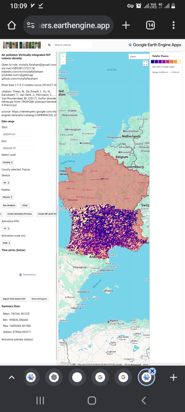 After hours hours hours web software air pollution Sulfur dioxide SO² https://mstafafarahani.users.earthengine.app/view/airpollotionso2   ????Table of content: https://github.com/mstafafarahani/Google-Earth-Engine-Application/blob/main/README.md    ????Contact: Mstafa.farahani@gmail.com Wa.me/+989381272118 github.com/mstafafarahani linkedin.com/in/mostafafarhani scholar.google.com/citations?user=qcN-Y1cAAAAJ&hl=en .  #sulfurdioxide #so2 @nasa @esa #ACETONE #surfacepressure #LST #wind #windspeed #Surfaceskintemperature #climate  #airpollution #Air #pollution,  #water #pollution,  #Soilpollution,  #globalwarming,  #RemoteSensing,  #satelliteimagery,  #signalprocess, #Earthobservation,  #EarthMonitoring,  #environmentalmonitoring, #Atmospheric، #Hydrology، #Geospatialanalysis, #GIS, #forest، #drought, #CoastalMarine #Monitoring, #landuselandcover, #urbanheatisland , #agriculture, #Geography,  #earth , #Geospatial,  #Geosciences ,  #EarthScience , #LiDAR , #sar , #waterresources ., #pm10Phd position .,  climate ., web application., Air pollution, . water pollution, . Soil pollution,.  global warming, . Remote Sensing,.  satellite imagery,.  signal process,.  Earth observation, . Earth Monitoring, . environmental monitoring,. Atmospheric ., Hydrology .,  Geospatial analysis, . GIS , . forest  ,.  drought,.  Coastal and Marine Monitoring,.  land use land cover .,  urban heat island ,.  agriculture ,. Geography ., earth ,.  Geospatial .,  Geosciences .,  Earth Science ., LiDAR,. sar,. water resources .,