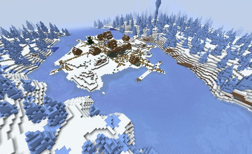 seed village at spawn surrounded by ice spikes 1 1m0w