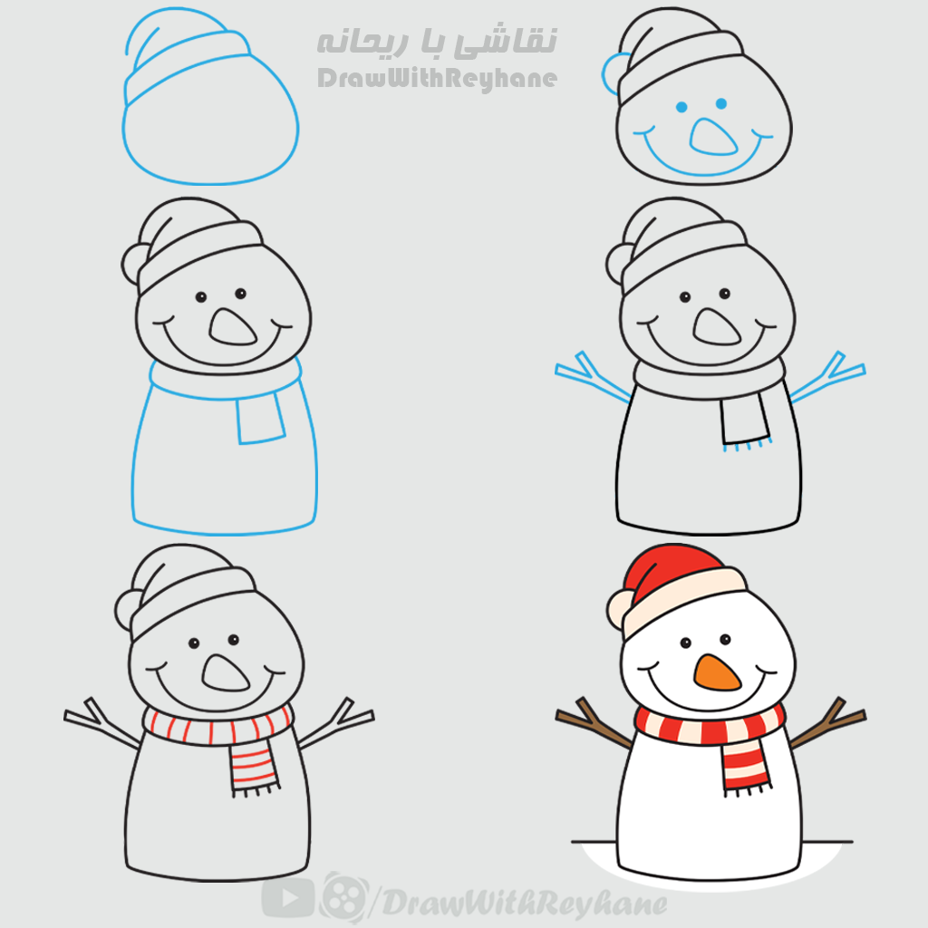 آموزش نقاشی آدم برفی | نقاشی زمستانی | نقاشی آسان