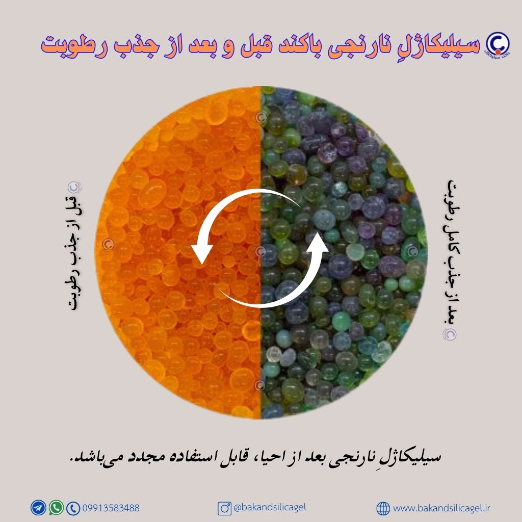سیلیکاژل نارنجی بعد از جذب رطوبت،orange silicagel moisture adsorption 
